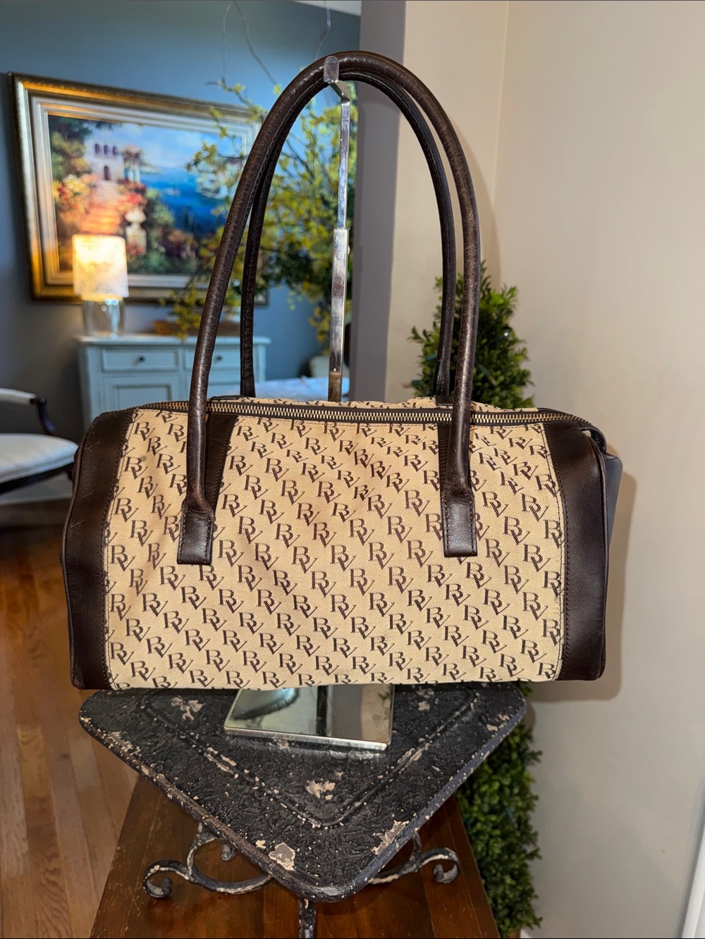 Bottega Veneta Limited Edition Boston Monogram Barrel Shoulder Bag - GUC